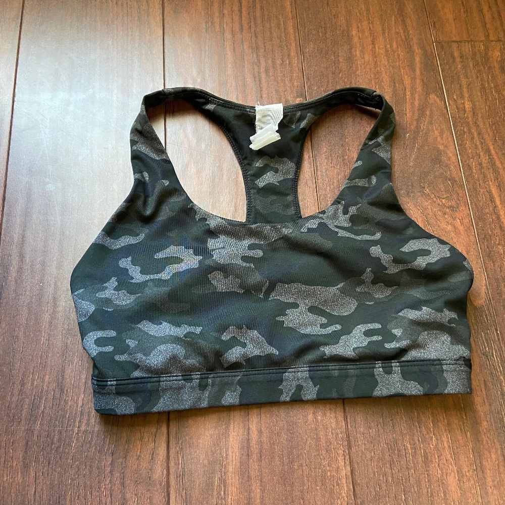 FABLETICS Camo Print Sports Bra Black Gray XXS